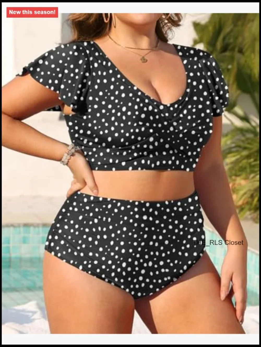 Plus Size High Waisted Tummy Control Bikini Set with Ruffle Sleeves